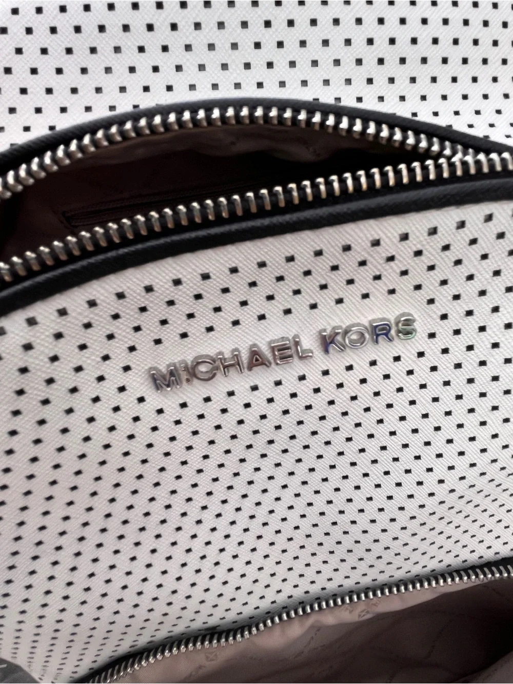 Michael Kors White and Black Perforated Leather Backpack
